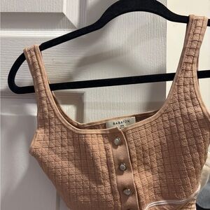 Babaton Beige Textured Button-Up Top